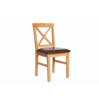 Solid Oak Kitchen Dining Room Chair Brown Faux Leather Padded Seat Cross Back