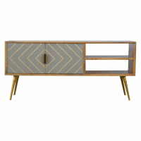 Nordic Style Mango Wood Media Unit With 2 Cement Brass Inlay Doors And Shelf 50 x 110cm