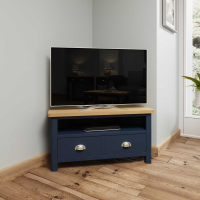 Modern Style Oak Top Navy Blue Painted 1 Drawer Corner TV Media Unit 48x90cm