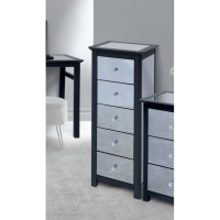 Ayr Modern 5 Drawer Dark Grey Mirrored Glass Narrow Chest Tallboy 114x45x40cm