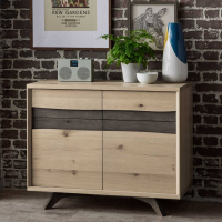 Modern Weathered Oak Small Narrow Sideboard Cabinet on Tapered Legs