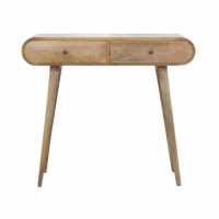Nordic Style Mango Wood And Brass 2 Drawer Console Table With Rounded Edges 78 x 90cm