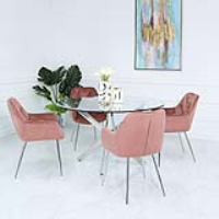 130cm Round Dining Table And 4 Rose Pink Stella Chairs