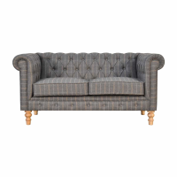 Traditional Style Mango Wood Pewter Tweed Upholstered Chesterfield 2 Seater Sofa 76x150cm