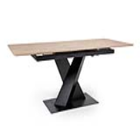 Modern Extending Dining Table Oak Heat Scratch Resistant Top Black Metal Base 160 to 200cm
