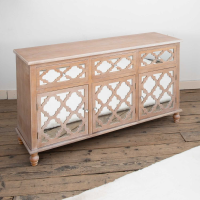 Wood Lattice Fretted Mirrored Wide Sideboard Cabinet 3 Doors 3 Drawers 149cm