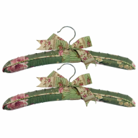 Pair of Sage Green Floral Pink Clothes Coat Hangers Set Of 2 Hand Tied Bow