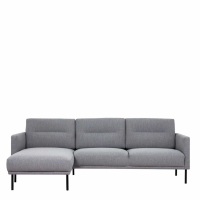 Modern Pale Grey Fabric Left Hand Corner Sofa Chaise on Black Metal Legs