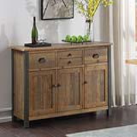Industrial Reclaimed Brown Wood Sideboard Buffet 3 Cupboards 4 Drawers