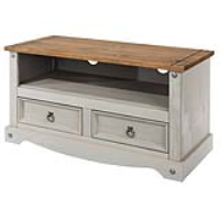 Traditional Retro Solid Pine Top Grey 2 Drawer TV Unit With Pull Handles 51x95x43.5cm