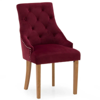 Modern Plush Crimson Red Velvet Fabric Buttoned Studded Dining Chair