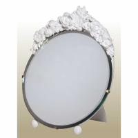 Barbola Floral White Chalk Paint Round Decorative Table Or Wall Mirror