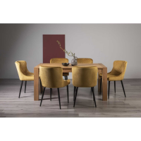 Light Oak 6 Seater 165cm Medium Kitchen Dining Table Set Mustard Velvet Fabric Chairs