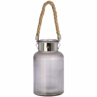 Frosted Glass Lantern With Rope Detail and Interior LED