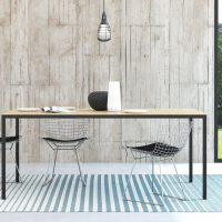 Modern Style Fixed Rectangular Dining Table with Oak Table Top and Black Legs 75x180cm