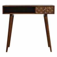 Nordic Style Mango Wood Small Diamond Carved Office Writing Desk With Drawer 80 x 88cm