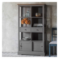 Modern Glazed Bookcase Display Storage Unit Grey Painted Oak Top 170cm Tall x 92cm Wide