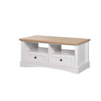 Light Oak Wood Top White Painted 2 Drawer Lounge Coffee Table 47 x 105cm
