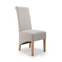 Krista Rubberwood Herringbone Plain Cappuccino Fabric Roll Back Dining Chair 106 x 46cm