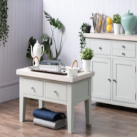 Modern Light Grey Painted 2 Drawer Low Coffee Sofa Table Chalked Oak Top 50x90x55