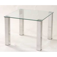 Mezzi Minimalist 60cm Square Glass Top Silver Steel Legs Lamp End Side Table