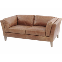 Botanical Soft Tan Brown Leather Two Seater Sofa With Side Cushions