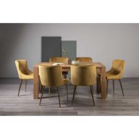Turin Light Oak Rectangular 165cm Medium Dining Table Set 6 Mustard Velvet Fabric Chairs