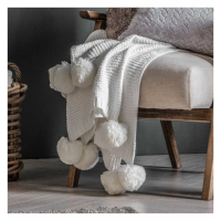 Knitted Pom Pom Chenille Throw Cream