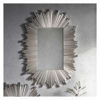 Modern Style Rectangular Silver Striking Design Bedroom Wall Mirror 127x93cm