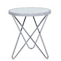 Modern Style Chrome Finish Atom Mirror End Table With Crisscross Base 50 x 45cm