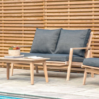 Natural Hardwood Framed Outdoor Garden 2 Seater Sofa Grey Cushion Seat