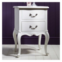 Traditional French Style Silver Vanilla White Painted 2 Drawer Bedside Table 75 x 52cm