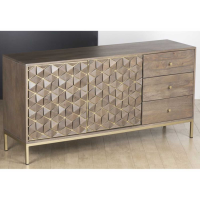 Grey 3D Cube Design Sideboard Gold Metal Legs 2 Doors 3 Drawers 146cm Wide