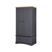 Modern Style Wooden Deep Grey 2 Door Bedroom Wardrobe With Drawer 200 x 90cm