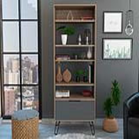 Modern 173cm Tall Bleached Oak Grey Effect Display Bookcase On Hairpin Legs