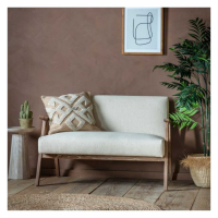 Retro Cream Linen Fabric 2 Seater Sofa Natural Wooden Frame 120cm Wide