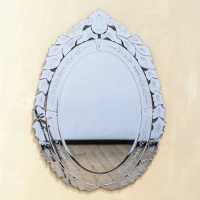 Venetian Modern Oval Mirror With Floral Pattern Bezels