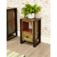 Recycled Lamp Table Bedside Cabinet Rustic Painted Boat Wood Black Metal Frame Industrial Urban Chic Style