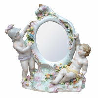 Round Ceramic Table Mirror, With Chreubs