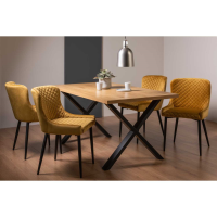 Ramsay Oak 6 Seater Dining Table with X Leg And Cezanne 4 Mustard Velvet Chairs Dining Set
