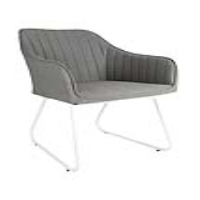 Light Grey Fabric Upholstered Outdoor Dining Chair White Metal Framed