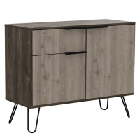 Modern Small Smoked Oak Effect 2 Door and 1 Drawer Sideboard with Black Hairpin Legs
