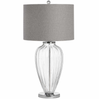 Bologna Silver Finish Metal Glass Table Lamp With Grey Fabric Shade