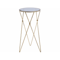 Tall Slim Antique Gold Finished Metal and Smoked Glass Round Side Lamp Table