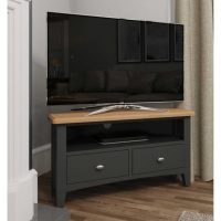 Modern Style Grey Painted Oak Top 2 Drawer Corner TV Media Unit with Open Shelf 48x90cm