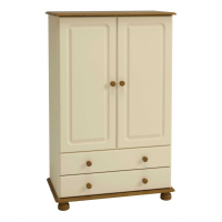 Richmond Cream MDF and Pine Smooth Lacquered Small 2 Door 2 Drawer Double Wardrobe 137x88cm