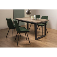 Tivoli Weathered Oak 150 to 198cm Extending Dining Set 4 Green Velvet Fabric Chairs