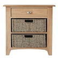 Oak Wood 1 Drawer 2 Woven Wicker Basket Bedside Storage Chest Unit 75 x 50cm