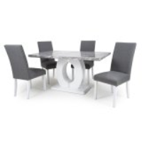 Neptune Marble Top Medium Rectangular Table and 4 Randall Silver Grey Chairs Dining Set