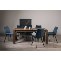 Turin Dark Oak Large Kitchen Dining Set 8 Fontana Blue Velvet Fabric Chairs
